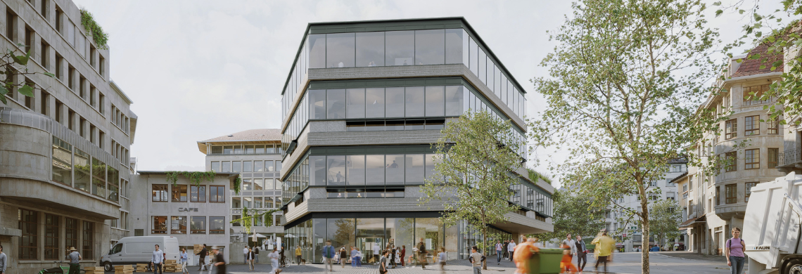 Man sieht eine Visualieierung der neuen Bibliothek in St.Gallen